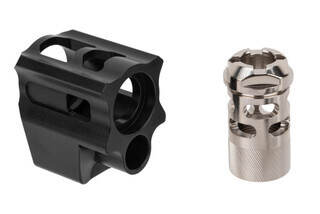 Tyrant Designs Glock Compensator features a black and Nickel finish